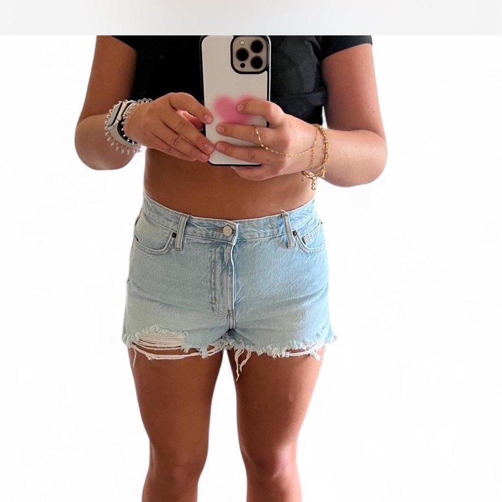 BDG Blue Jean Shorts Distressed Frayed Hem